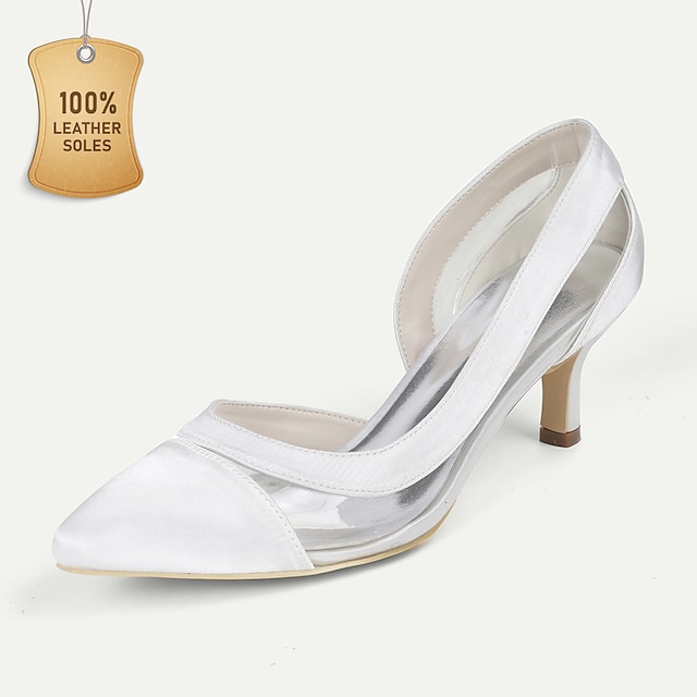 Női Esküvői cipők Pompák Menyasszonyi cipők Cicasarok Erősített lábujj Elegáns Szatén Papucs Fekete Fehér Kristály