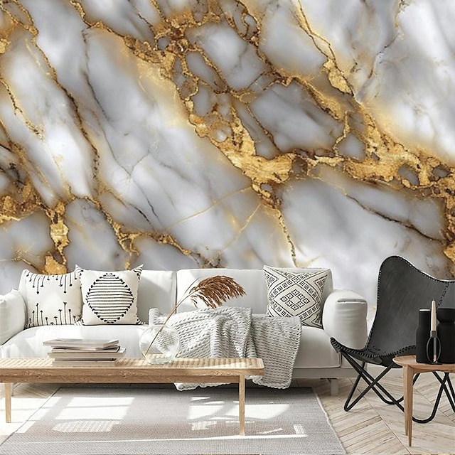  Cool Wallpapers White Gold Marble Wallpaper Wall Mural Wall Covering Sticker Peel and Stick Removable PVC/Vinyl Material Self Adhesive/Adhesive Required Wall Decor for Living Room Kitchen Bathroom