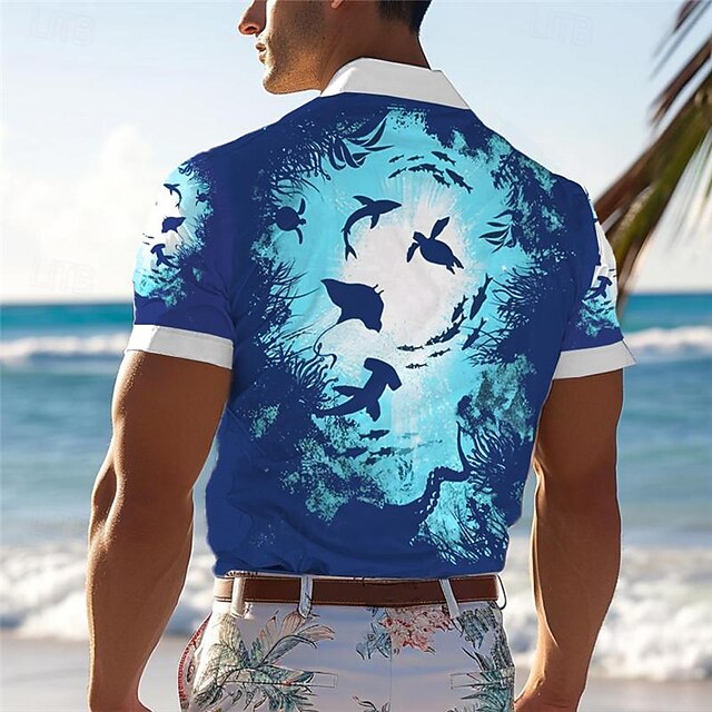 Men's Shark Fish Turtle Summer Hawaiian Shirt Aloha Shirt Short Sleeve Shirt Vacation Hawaiian Resort Style Outdoor Vacation Hawaiian Dark Navy Blue Purple S M L 9