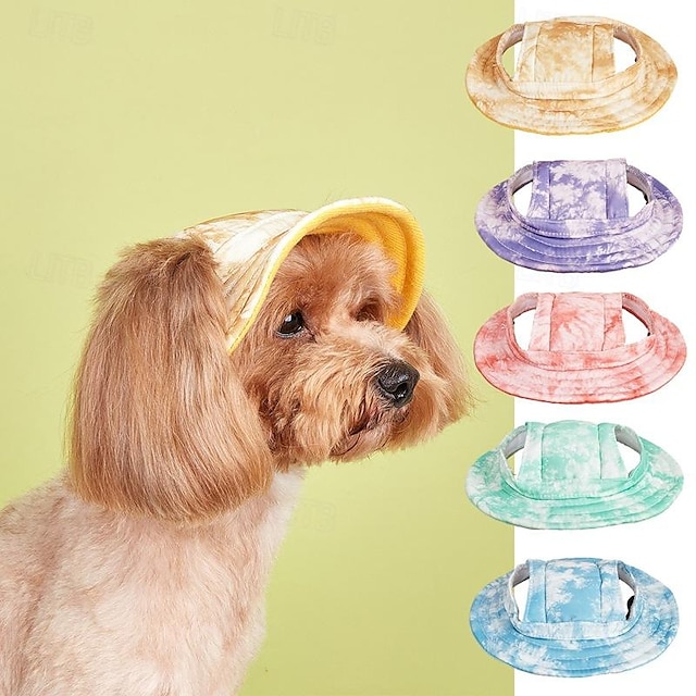  Dog Fisherman Hat With Sun Protection Sun Shading Breathable Chinese Style Tie Dye Cute Leaky Ears Adjustable Pet Princess Hat