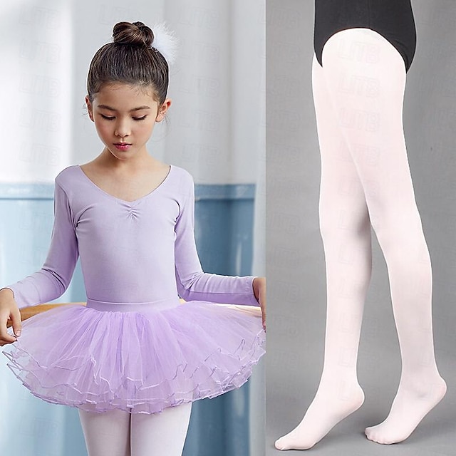  Damen-Outfits, Kinder-Tanzbekleidung, Ballett-Röcke, reine Farbe, gespleißter Tüll, Mädchen-Performance-Training, langärmlig, hoher Baumwollmischung-Tüll mit festen Socken