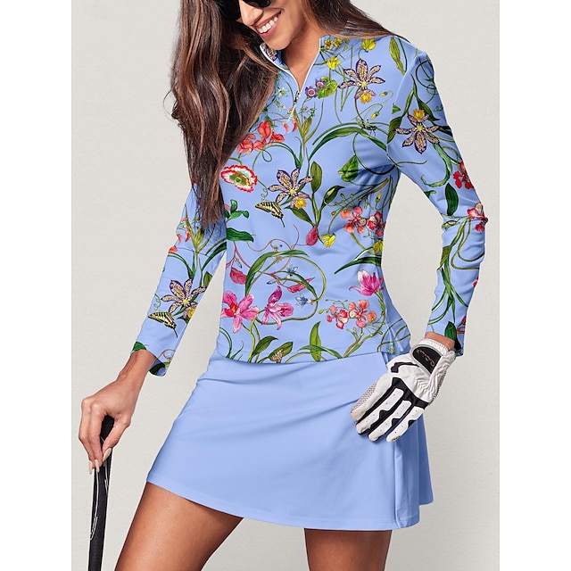  Mujer Camisas de polo Azul Manga Larga Camiseta Otoño Invierno Ropa de golf para damas Ropa Trajes Ropa Ropa