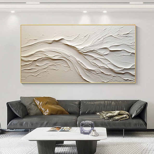  Handgemaltes, strukturiertes, weißes, abstraktes Sandstrand-Ölgemälde auf Leinwand, handgefertigtes, originales blaues Ozeangemälde, individuelle Kunstdekoration für Wohnzimmer, Wanddekoration,