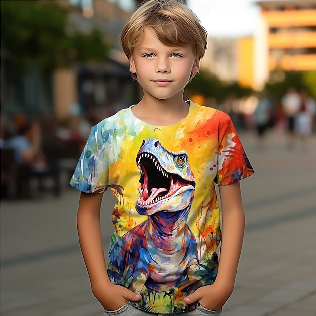  Dla chłopców 3D Dinozaur T-shirt Koszule Krótki rękaw Druk 3D Lato Aktywny Sport Moda Poliester Dzieci 3-12 lat Półgolf Na zewnątrz Codzienny Regularny