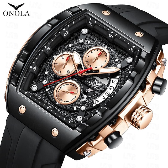  Onola heren quartz horloge grote wijzerplaat tactisch mode zakelijk lichtgevende kalender waterdicht siliconen horloge