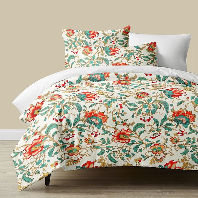  L.T.Home 100% Cotton Sateen Duvet Cover Set Reversible Premium 300 Thread Count Vintage Floral Pattern Elite Bedding Set