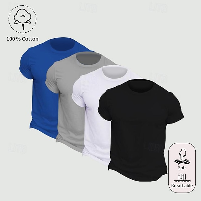  Multi Packs 4pcs Men's V Neck Short Sleeves Black+Black+Black+Black T shirt Tee Plain Daily Wear Vacation Cotton Spring & Summer