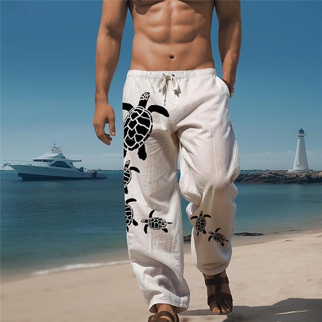  Tartaruga marinha vida marinha resort masculino 3d impresso calças casuais calças cintura elástica cordão solto ajuste perna reta verão praia calças s a 3xl