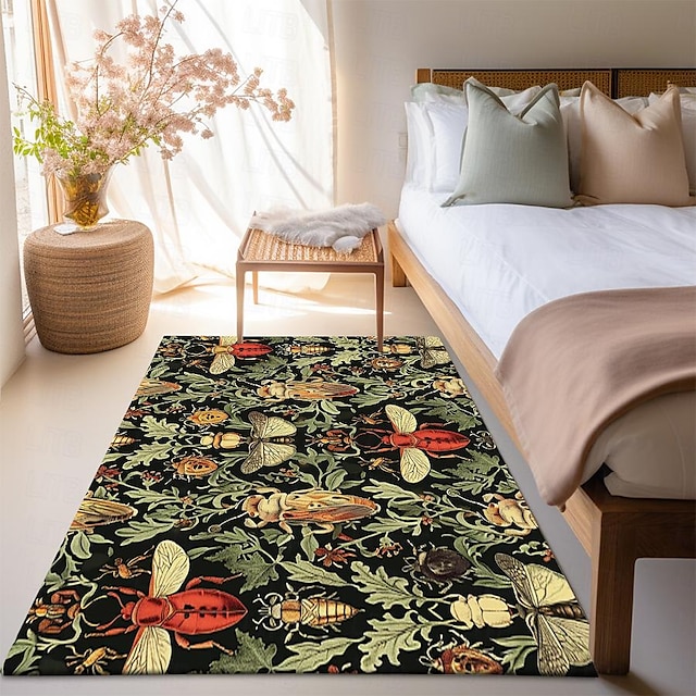  Teppich mit floralen Insekten, Küchenmatte, rutschfeste, ölbeständige Bodenmatte, Wohnzimmerteppich, Innen- und Außenmatte, Schlafzimmerdekoration, Badezimmermatte, Eingangsteppich, Fußmatte