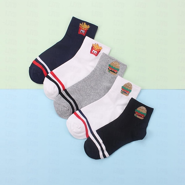  5 Pairs Women's Crew Socks Work Holiday Multi Color Cotton Casual Vintage Retro Casual Sports Socks