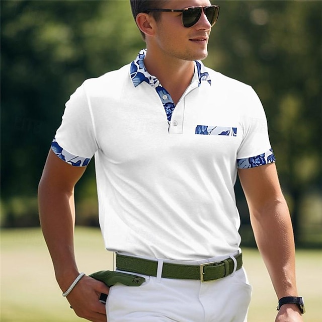  Herr Sportkläder 3D Mönster POLO Shirt golfpolo Gym Kortärmad Nedvikt Polotröjor Svart Vit Sommar S M L Microelastisk Lapel Polo