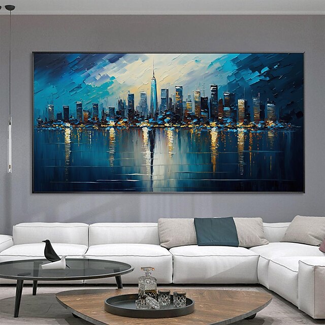  Handmade Original Cityscape Oil Painting On Canvas Wall Art Decor Abstract Landscape Painting for Home Decor With Stretched Frame/Without Inner Frame Painting