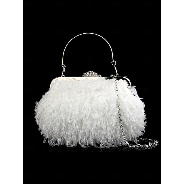  Γυναικεία Τσάντα τσάντα βράδυ Αφράτη τσάντα Ψεύτικη Γούνα Κράμα Ημέρα του Αγίου Βαλεντίνου Γαμήλιο Πάρτι Κρυστάλλινη λεπτομέρεια Συμπαγές Χρώμα Λευκό