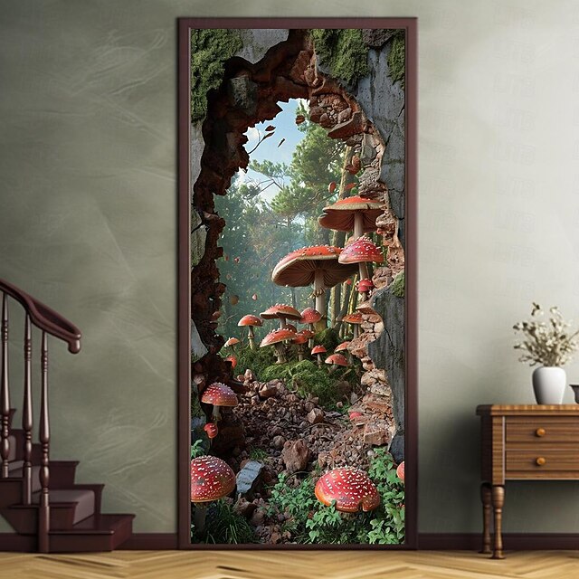 Broken Wall Mushrooms Door Covers Mural Decor Door Tapestry Door ...