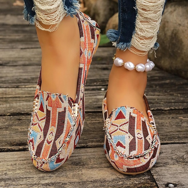  Women's Flats Slip-Ons Canvas Shoes Work Daily Geometric Flat Heel Casual Comfort Bohemia Canvas Cotton Blue Orange Rainbow