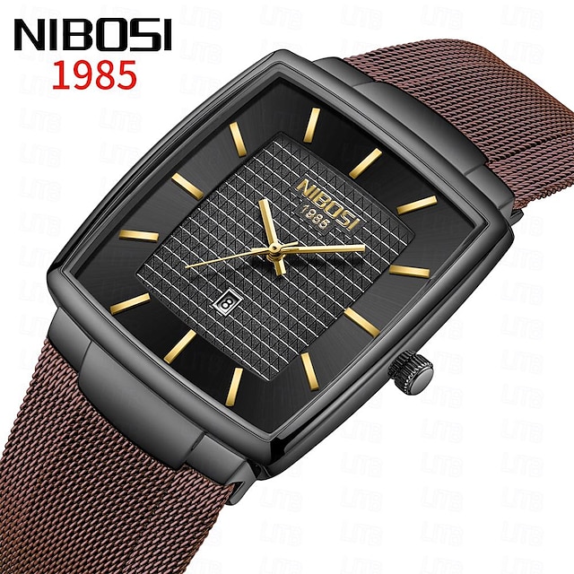  NIBOSI 男性 クォーツ ミニマリスト ファッション カジュアルウォッチ 腕時計 光る カレンダー 防水 デコレーション メッシュベルト 腕時計