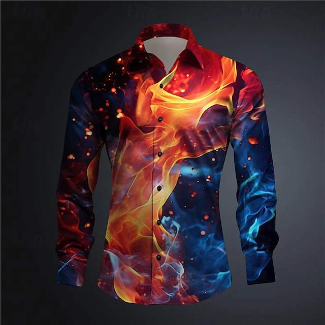 Men's Flame Button Up Shirt Printed Shirts Long Sleeve Subcultural Vacation Street Spring & Summer Turndown Print Button-Down Yellow Red 5