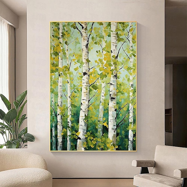  עץ גינקו בעבודת יד ציור שמן על בד ציור יער ירוק גדול ציור קיר אמנות מופשטת ציור יערות ציור מותאם אישית עיצוב בית לסלון עיצוב קיר