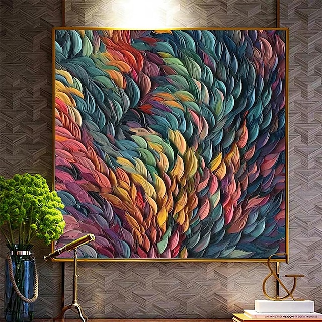  Mintura Handmade Colorful Oil Paintings On Canvas Wall Art Decoration Modern Abstract Feather Pictures For Home Decor Rolled Frameless Unstretched Painting