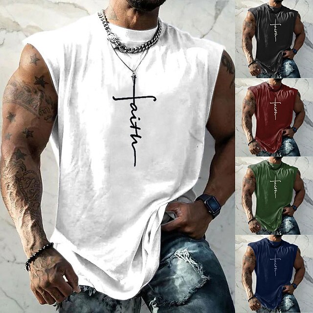 Men's Graphic Faith Vest Top Sleeveless T Shirt for Men Sleeveless Cap Sleeve T shirt 3D Print Crew Neck Shirt Fashion Designer Muscle Daily Sports Gym Black White Navy Blue Spring & Summer Clothing2