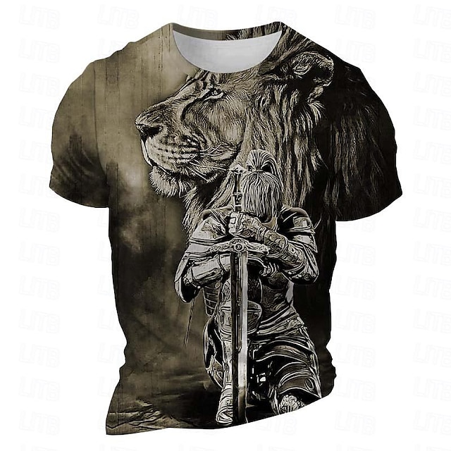  Bărbați Grafic Leu Cavaleri Templieri Tricou Manșon scurt Tricou Tipărire 3D Stil Nautic Cămașă Gotic Subcultura Sport exterior Concediu Ieșire Vișiniu Albastru piscină Mov Primavara vara Îmbrăcăminte