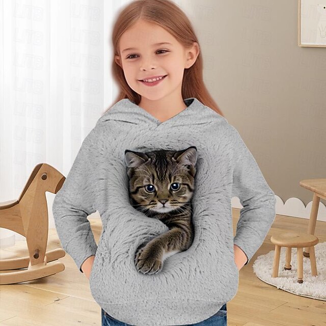 Kids Colorful Cat Outline Sweatshirt – Cozy Fleece Pullover with Neon Rainbow Kitty Design main image 1