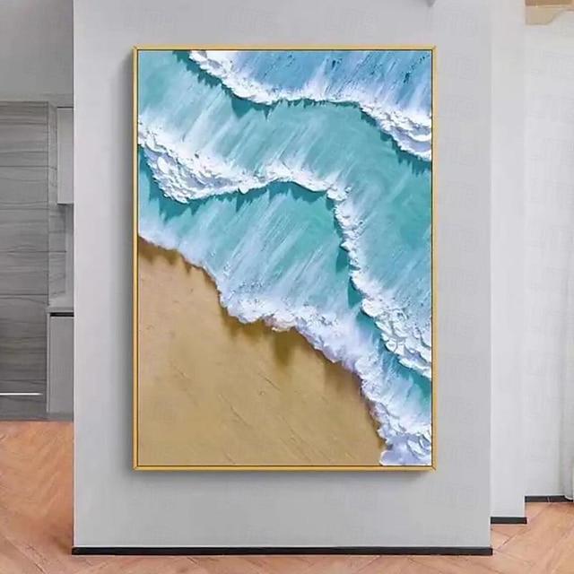  peintures murales originales abstraites de vagues de mer faites à la main sur toile peinture épaisse image abstraite paysage de mer peinture à l'huile peinte à la main salon décor à la maison cadre