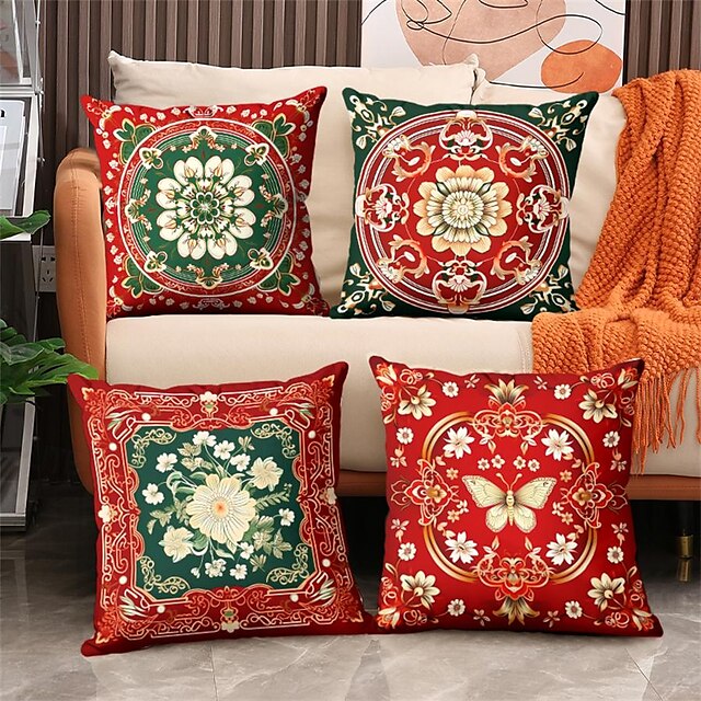  1 pz fiori rossi doppia doppia fodera per cuscino morbida federa decorativa quadrata federa per camera da letto soggiorno divano poltrona