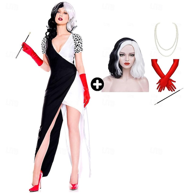 Sto a jeden dalmatin Cruella de Vil Šaty Cosplay kostým Náhrdelník prázdniny Filmové kostýmy for Dámské Dospělé Karneval Plesová maškaráda