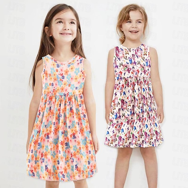 kinderkleidung Mädchen Kleid Graphic Ärmellos Outdoor Casual bezaubernd Polyester Sommer 3-10 Jahre Mehrfarbig Hellgrün Rosa