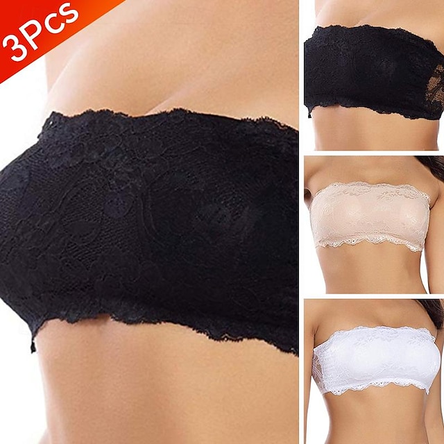  Women's Mutipack Lace Bras Padded Bras Tube Bra Strapless Bras Full Coverage Scoop Neck 3 Pcs Invisible Lace Pull-On Closure Date Party & Evening Casual Daily Polyester