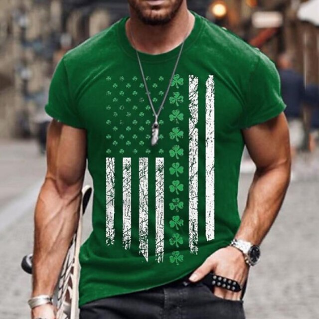 St. Patrick Men's Graphic Shamrock T Shirt Short Sleeve Shirt T shirt Tee Tee Top Short Sleeve T shirt 3D Print Crew Neck Shirt Fashion Designer Basic Vacation Street Going out Black Green Summer3