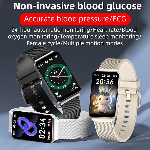  ecg ppg נשים שעון חכם דם גלוקוז שעון חכם גברים נשים ep08 smartband מדידת לחץ דם מדחום שעון בריאות