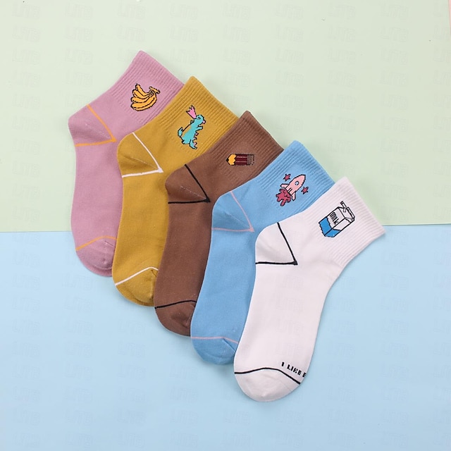  5 pares de calcetines de mujer para el trabajo diario vacaciones color sólido algodón deportivo simple elástico lindo calcetines
