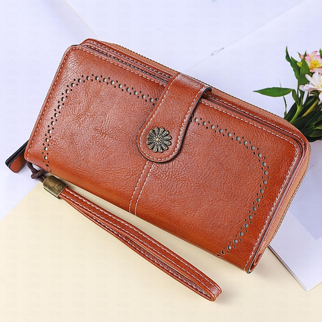  Women's Wallet Mobile Phone Bag Credit Card Holder Wallet Polyester PU Leather Daily Mother's Day Buckle Zipper Large Capacity Durable Solid Color Wine Black Navy Blue