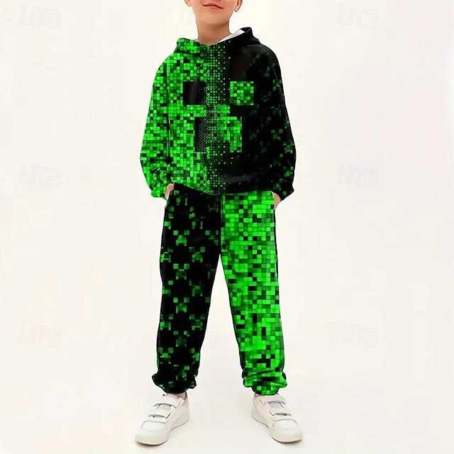  Boys 3D Geometric Hoodie & Sweatpants Set Long Sleeve 3D Printing Spring Fall Active Fashion Cool Polyester Kids 3-12 Years Hooded Outdoor Street Vacation Regular Fit