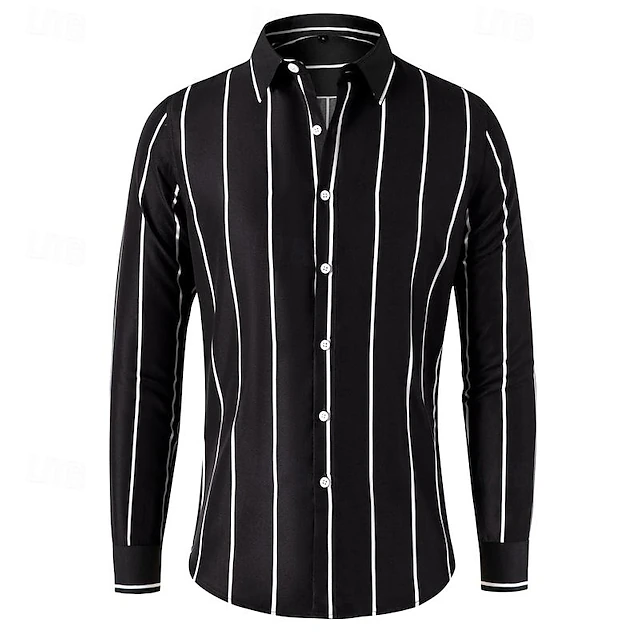 Men's Shirt Button Up Shirt Stripes Wedding Party Black White Red Dark Green Long Sleeve Lapel Spring & Fall Clothing Apparel 14