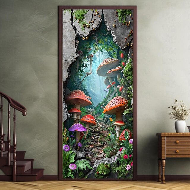 Broken Wall Mushrooms Door Covers Mural Decor Door Tapestry Door ...
