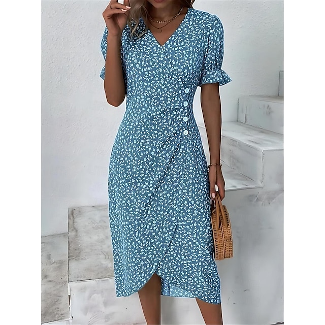 Women's Wrap Dress Floral Ditsy Floral Print V Neck Midi Dress Classic ...