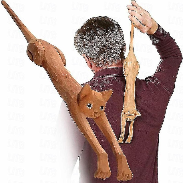  Rückenkratzer für Katzen, langstieliger Rückenrechen, Massagekratzer aus Holz, Kratzmassagegerät