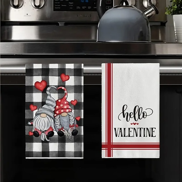  ručníky, drátěnka, buvolí kostkovaný trpaslík náklaďák ahoj valentýnský vzor utěrka, sezónní dekorace na valentýna, kuchyňské potřeby