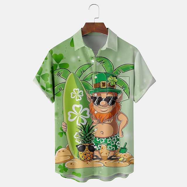  irish st.patrick's day shamrock luck men's resort hawaiian 3d-tryckt skjorta knapp upp kortärmad skjorta festkläder s till 3xl