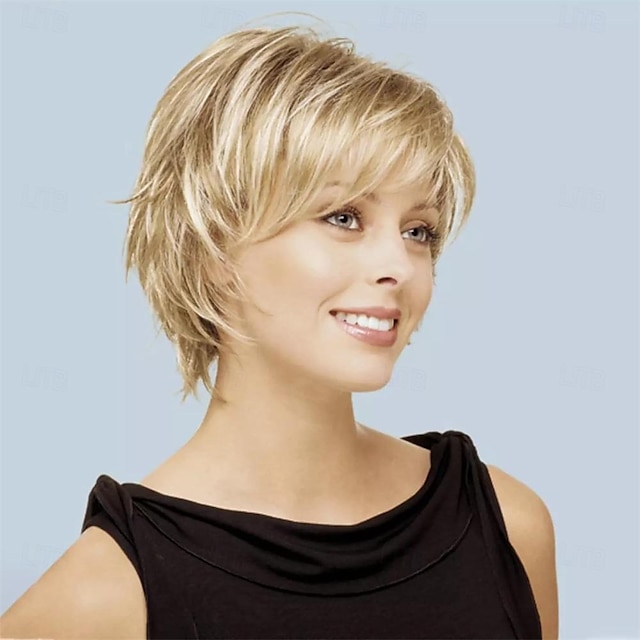 Short Ash Blonde Wig with BangsPixie Cut Layered Wigs for Women Healthy ...