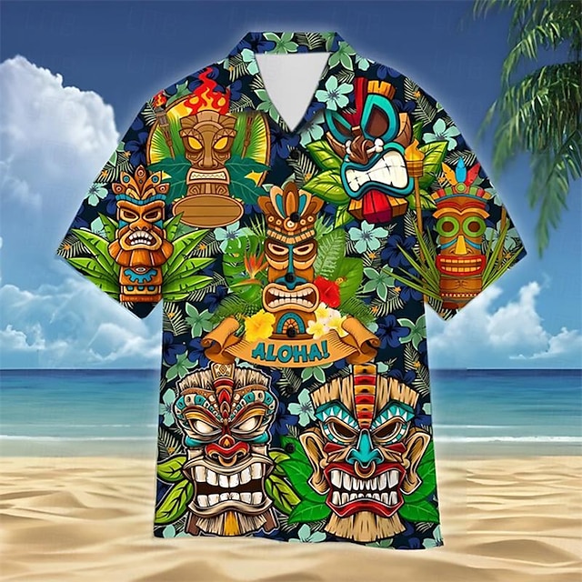  Tiki hoja tropical aloha resort para hombres camisa hawaiana con estampado 3d abotonada camisa de manga corta de verano ropa diaria de vacaciones s a 3xl