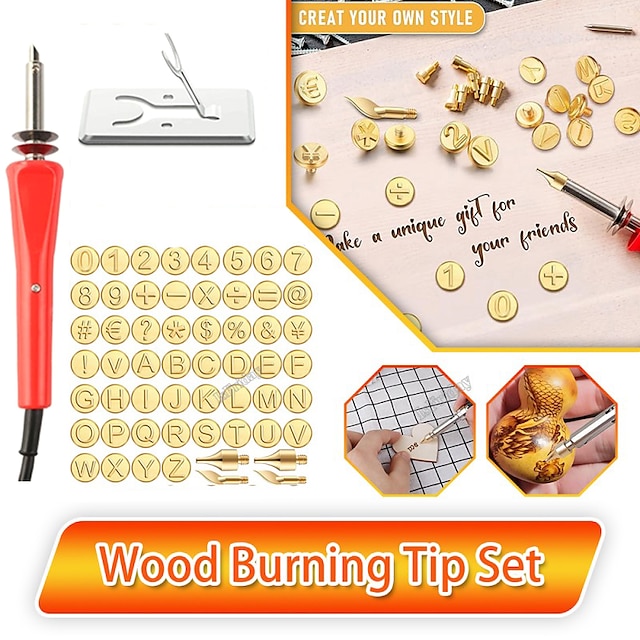  37/65 Pcs Wood Leather Burning Set Tip Letter Wood Burning Tip Including Alphabet Number For Wood Craft DIY Embossing Carving Including Alphabet Number Symbol Durable Brass Alphabet Number Template