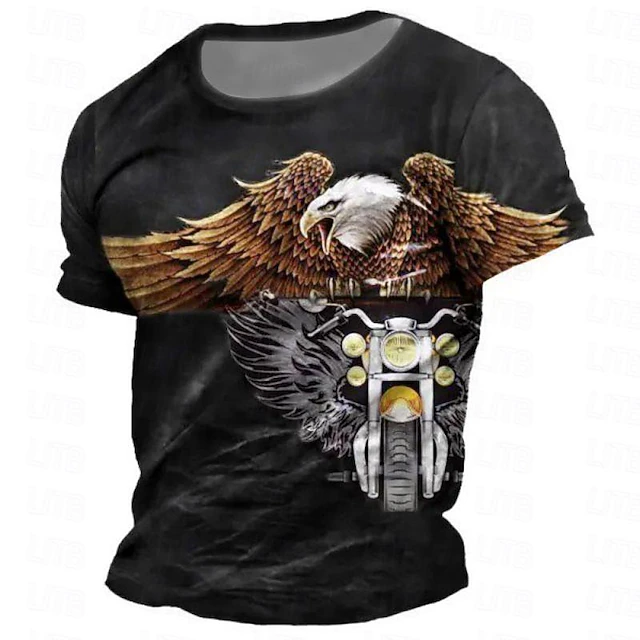 Men's Graphic Eagle Motorcycle T Shirt Short Sleeve T shirt 3D Print Crew Neck Shirt Retro Vintage Casual Street Style Sports Outdoor Holiday Going out Black Blue Khaki Spring & Summer Clothing 9