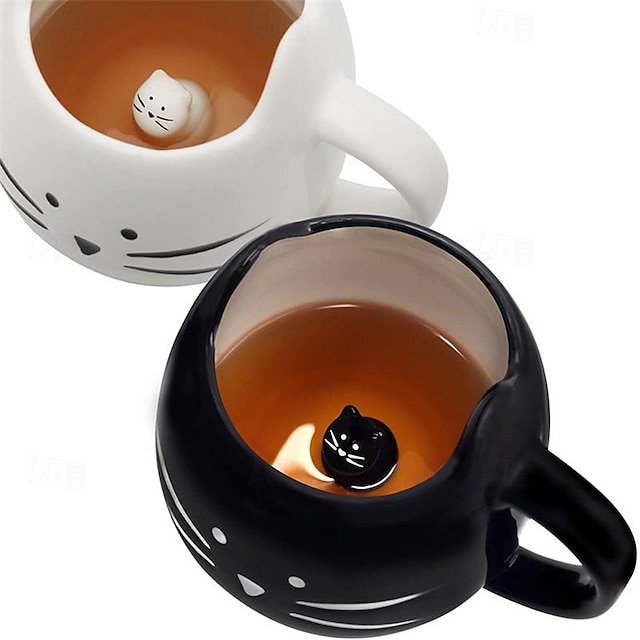  Taza de pequeño gato negro, Taza de cerámica bonita creativa nórdica, taza de café, taza de agua para pareja