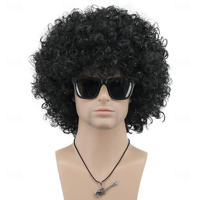  Dorosła Uniseks 60s 70s 80s Krótkie Złote Kręcone Afro Syntetyczna Disco Rocker Hipisi Włosy Kalifornijski Karnawał Cosplay Anime Kostium Peruki Halloween