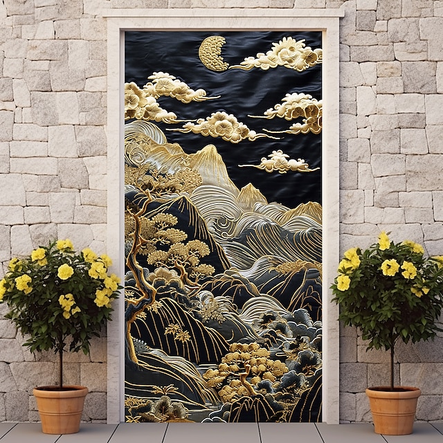 Painting Crane Door Covers Door Tapestry Door Curtain Decoration ...