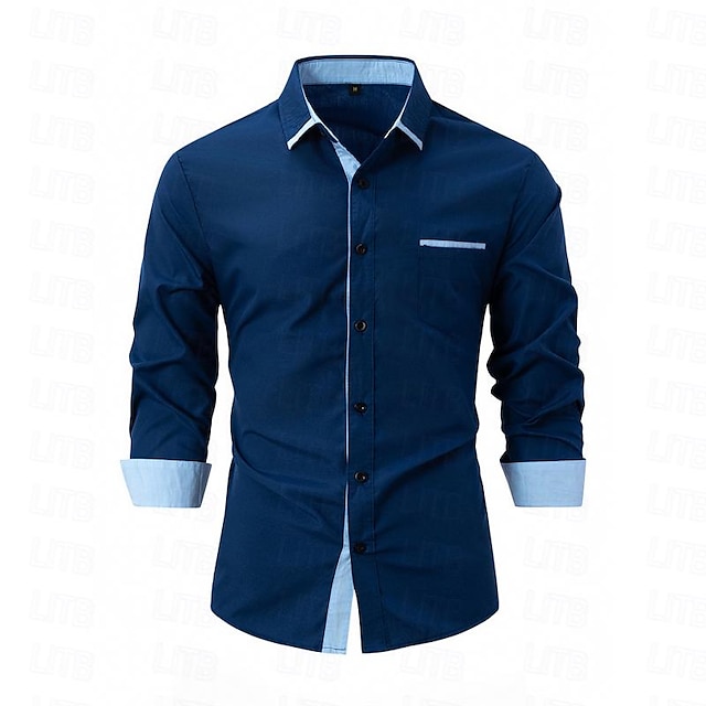 Hombre Camisa Camisa para Vestido Camisa de cuello Abotonar la camisa Bloque de color Boda Diario Bleu Ciel Negro Blanco Verde Claro Manga Larga Cuello Vuelto Primavera & Otoño Ropa Retazos